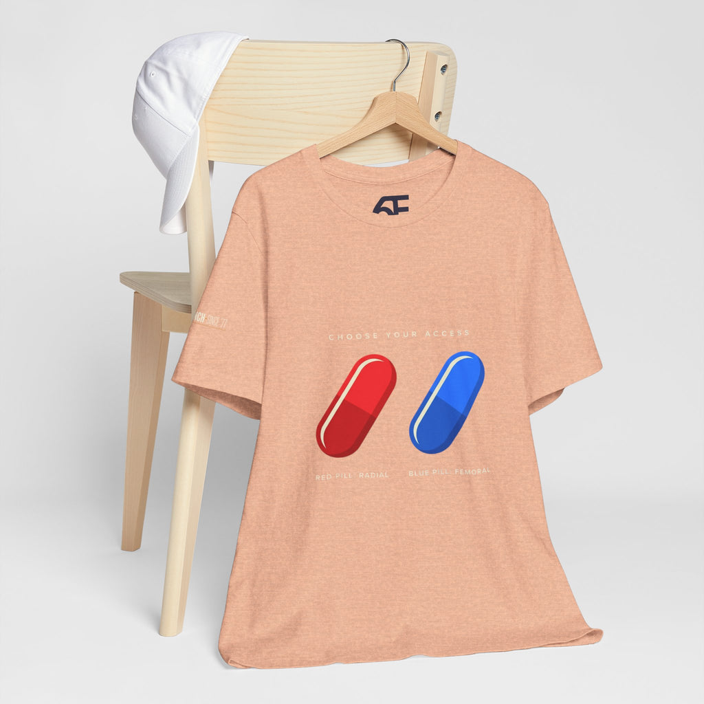 Pill Pair Graphic Tee — Red & Blue Capsule Minimalist T‑Shirt