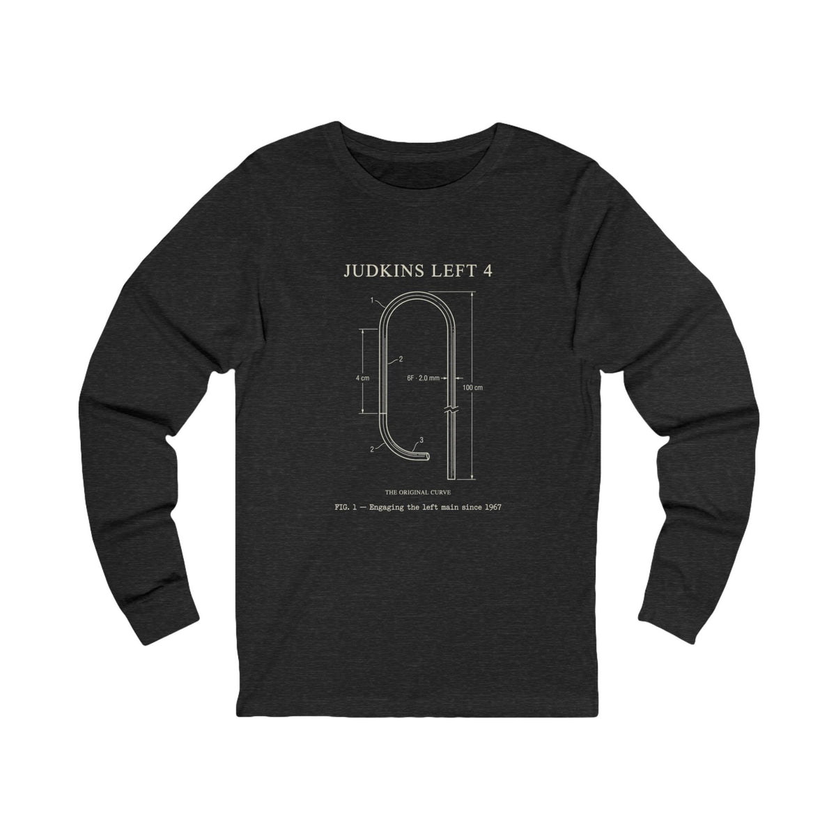 Cardiology Diagram Long Sleeve Tee — 'Judkins Left 4' Technical Heart Design