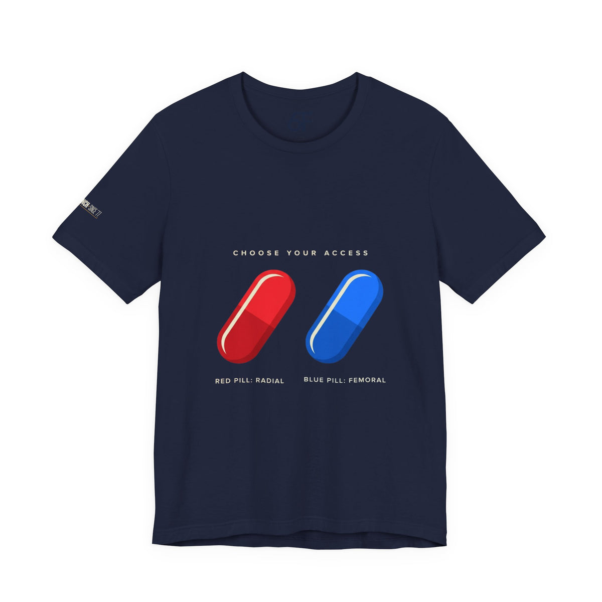 Pill Pair Graphic Tee — Red & Blue Capsule Minimalist T‑Shirt