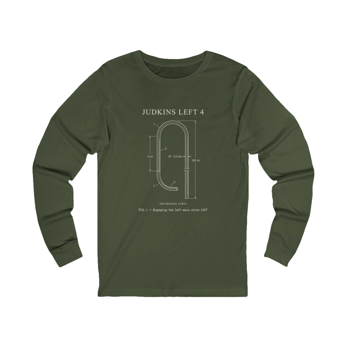 Cardiology Diagram Long Sleeve Tee — 'Judkins Left 4' Technical Heart Design
