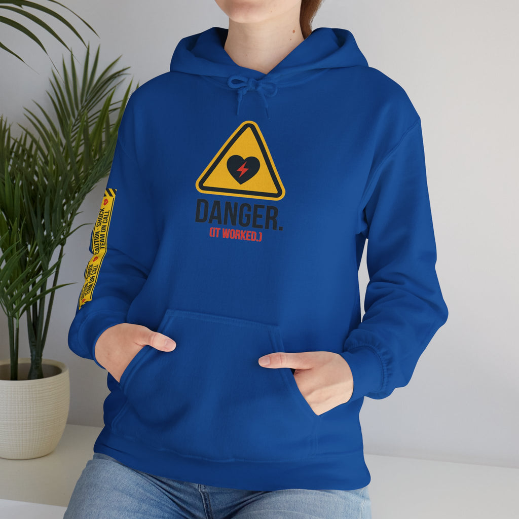 Hoodie — “Danger (Got Shocked)” Medical Humor Pullover