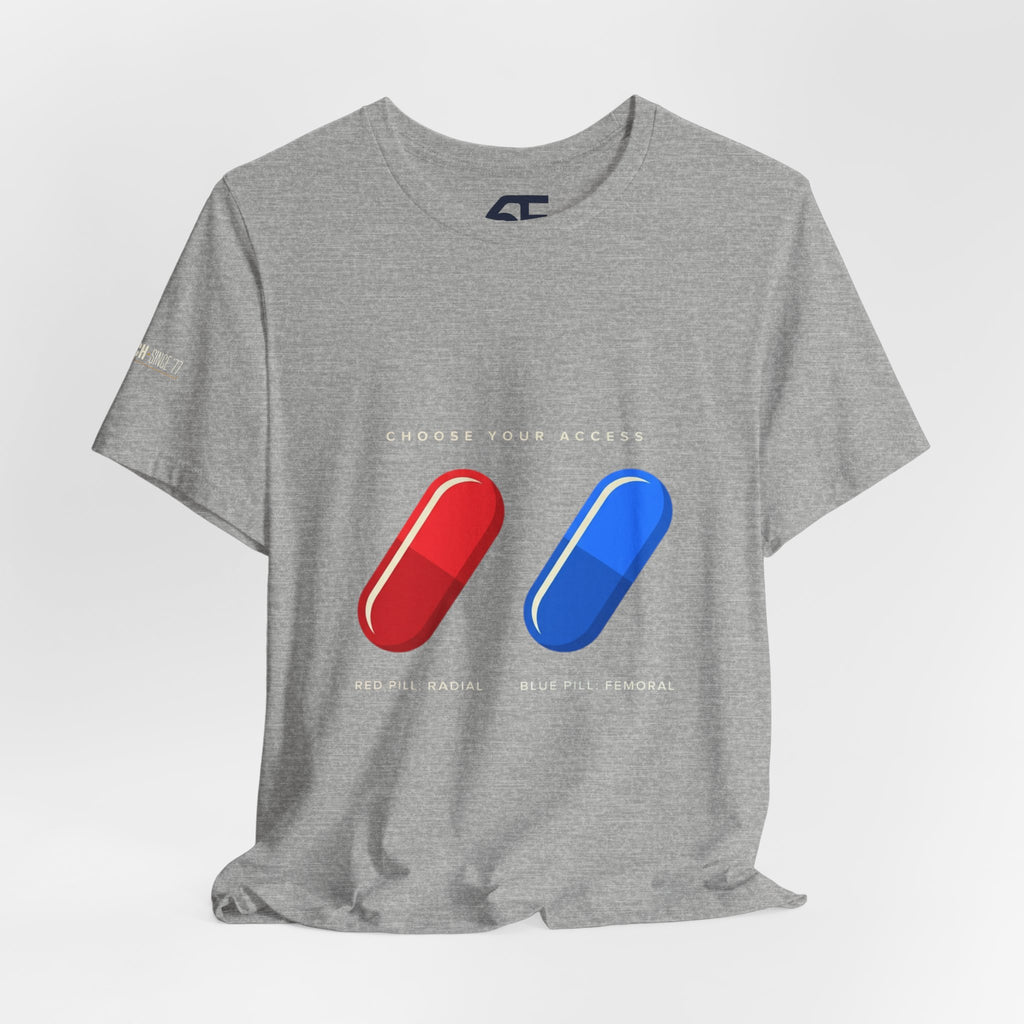 Pill Pair Graphic Tee — Red & Blue Capsule Minimalist T‑Shirt
