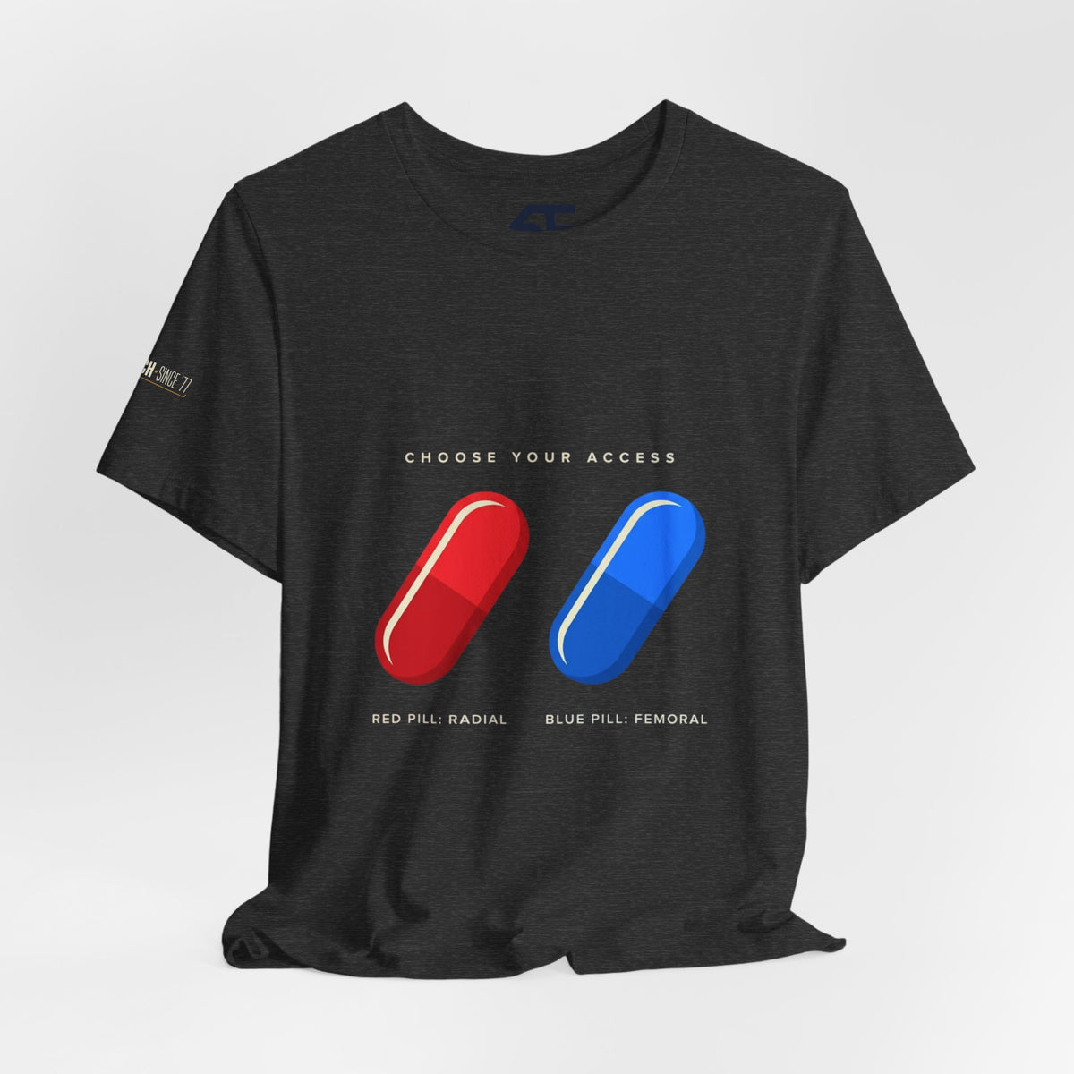 Pill Pair Graphic Tee — Red & Blue Capsule Minimalist T‑Shirt