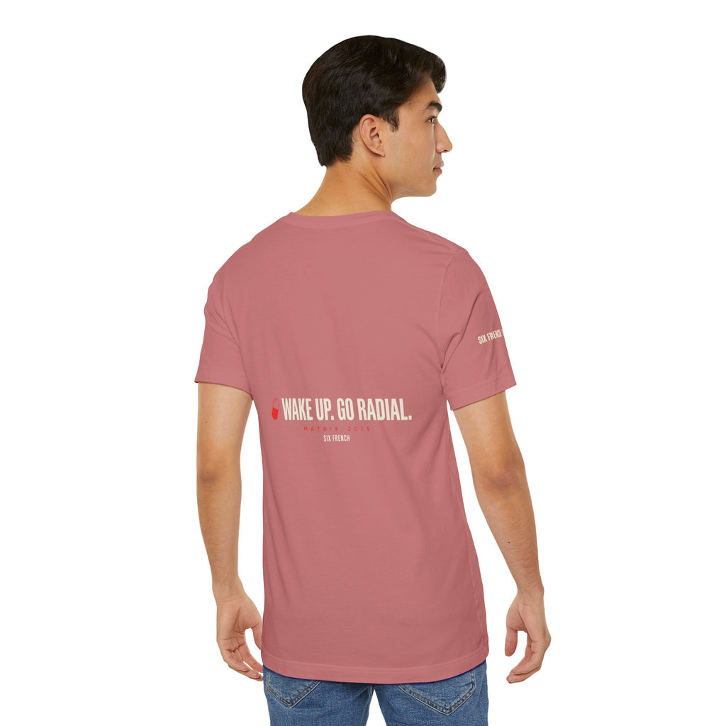 Pill Pair Graphic Tee — Red & Blue Capsule Minimalist T‑Shirt