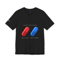 Pill Pair Graphic Tee — Red & Blue Capsule Minimalist T‑Shirt