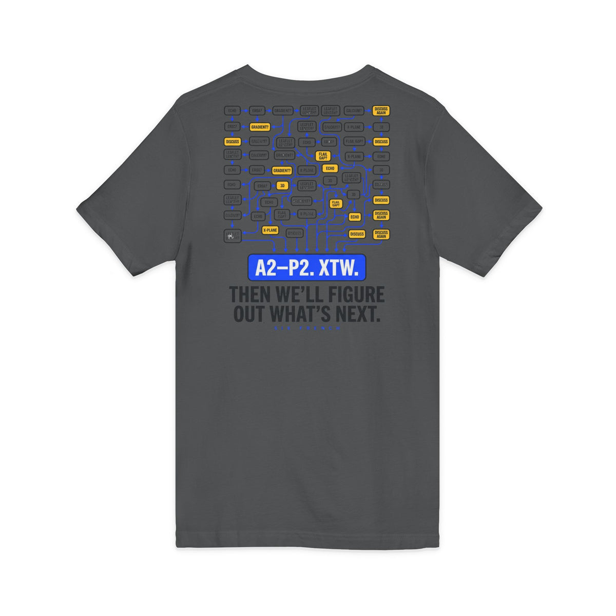 A2–P2 XTW V‑Neck Tee — Aviation/Flight Deck Flowchart Shirt