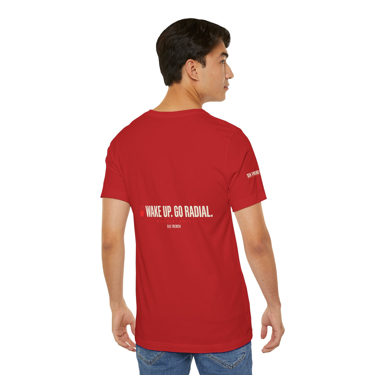 Pill Pair Graphic Tee — Red & Blue Capsule Minimalist T‑Shirt