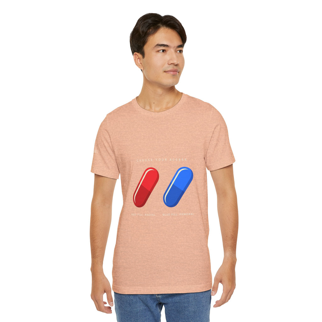 Pill Pair Graphic Tee — Red & Blue Capsule Minimalist T‑Shirt