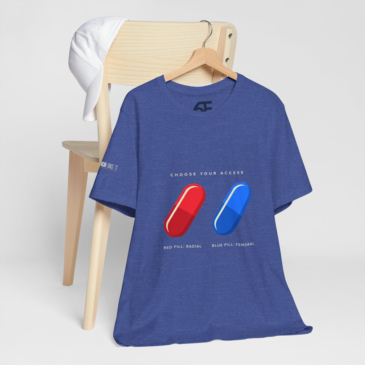 Pill Pair Graphic Tee — Red & Blue Capsule Minimalist T‑Shirt