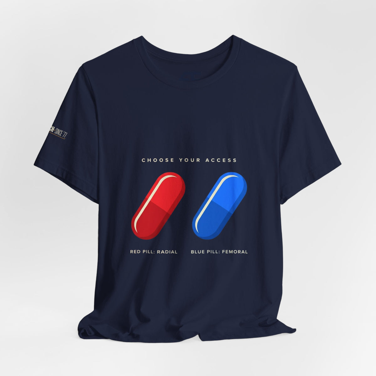 Pill Pair Graphic Tee — Red & Blue Capsule Minimalist T‑Shirt