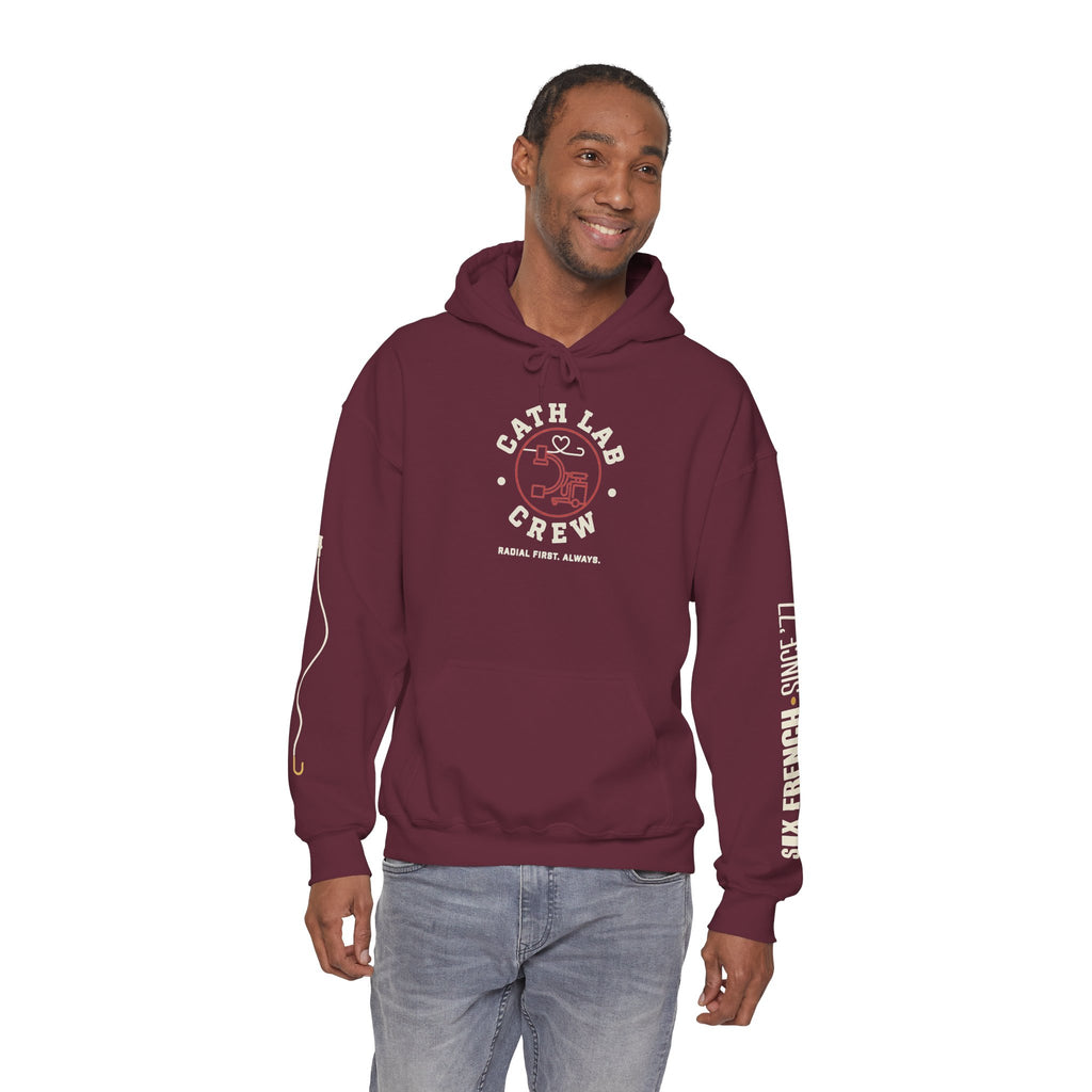 Cat Lab Crew Hoodie — Vintage Varsity Pullover with 6F Logo