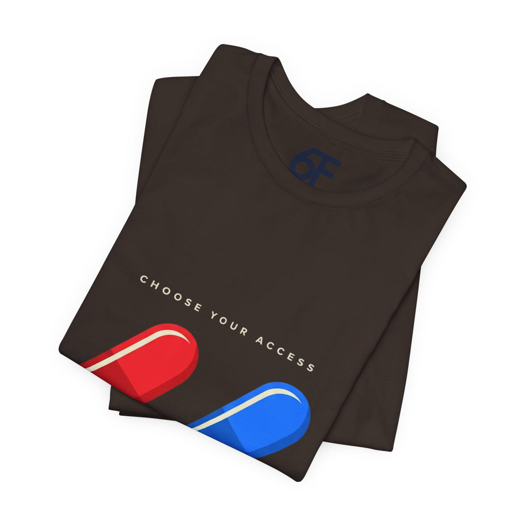 Pill Pair Graphic Tee — Red & Blue Capsule Minimalist T‑Shirt